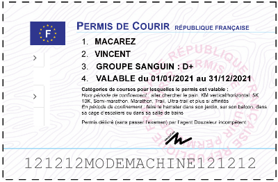 Votre permis de courir personnalisé